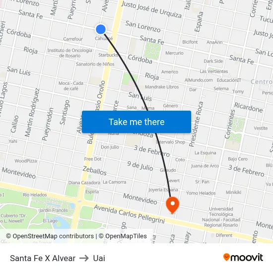 Santa Fe X Alvear to Uai map