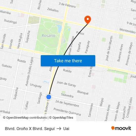 Blvrd. Oroño X Blvrd. Seguí to Uai map