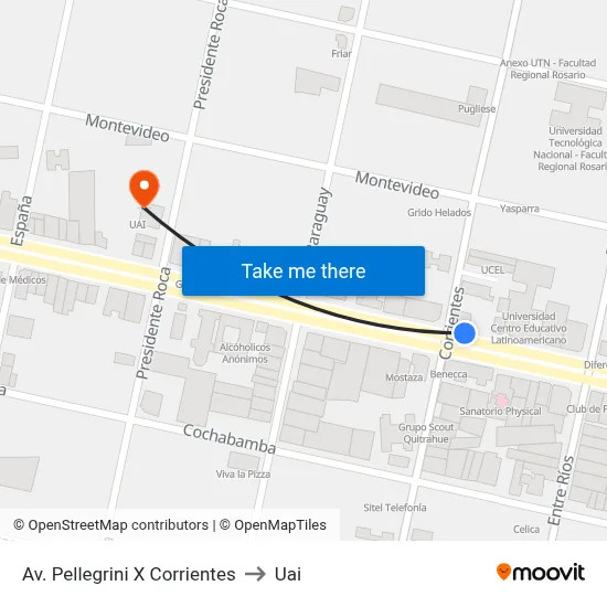 Av. Pellegrini X Corrientes to Uai map