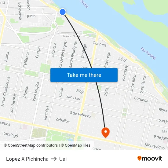 Lopez X Pichincha to Uai map
