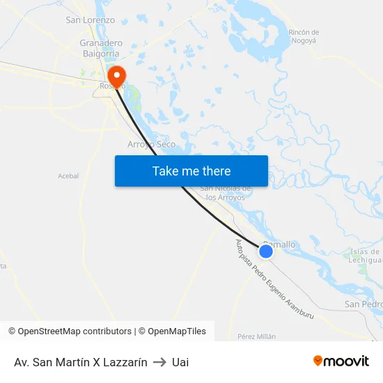 Av. San Martín X Lazzarín to Uai map