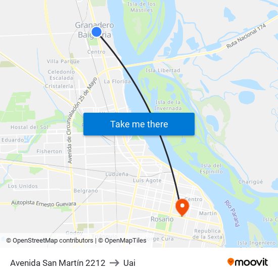 Avenida San Martín 2212 to Uai map