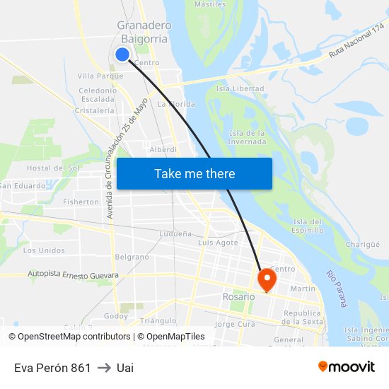 Eva Perón 861 to Uai map