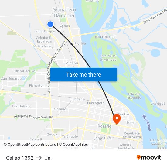 Callao 1392 to Uai map