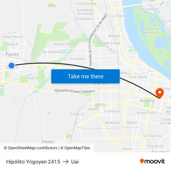 Hipólito Yrigoyen 2415 to Uai map
