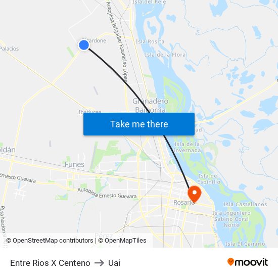 Entre Rios X Centeno to Uai map