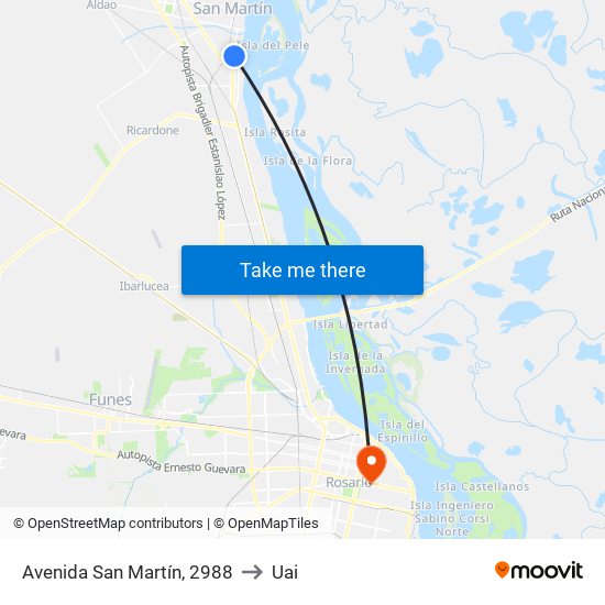 Avenida San Martín, 2988 to Uai map
