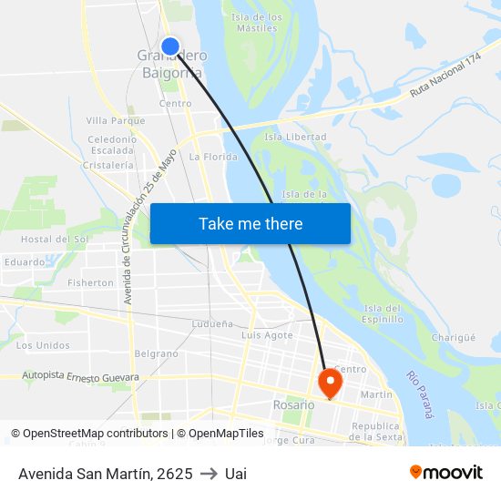 Avenida San Martín, 2625 to Uai map