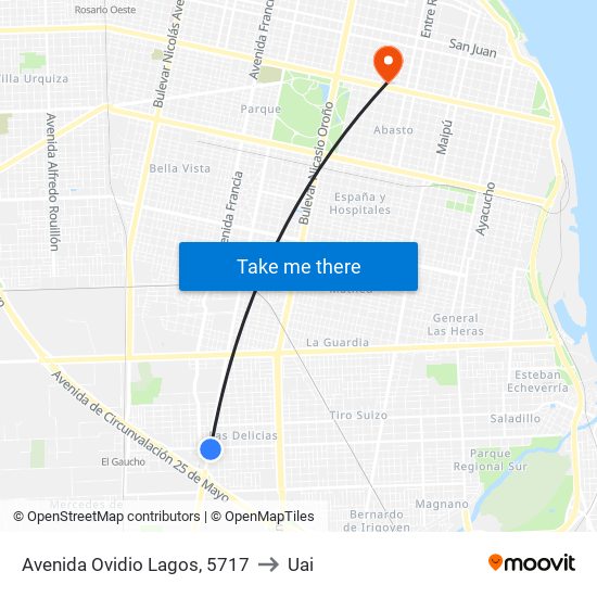 Avenida Ovidio Lagos, 5717 to Uai map