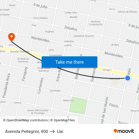 Avenida Pellegrini, 900 to Uai map