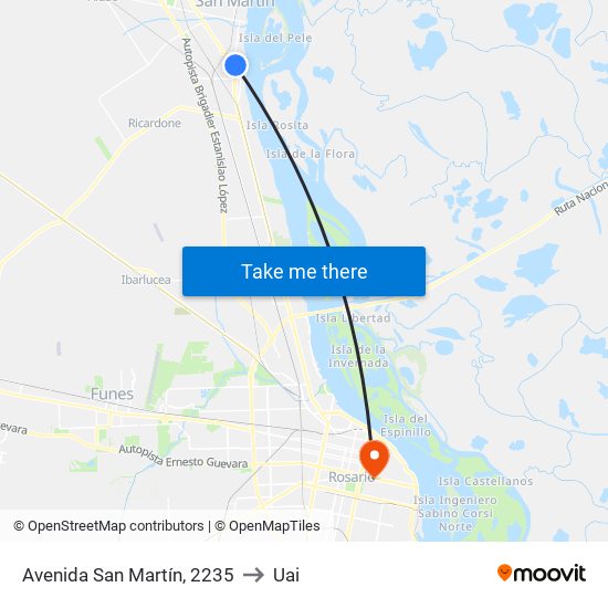 Avenida San Martín, 2235 to Uai map