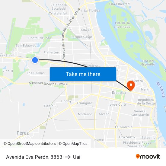Avenida Eva Perón, 8863 to Uai map