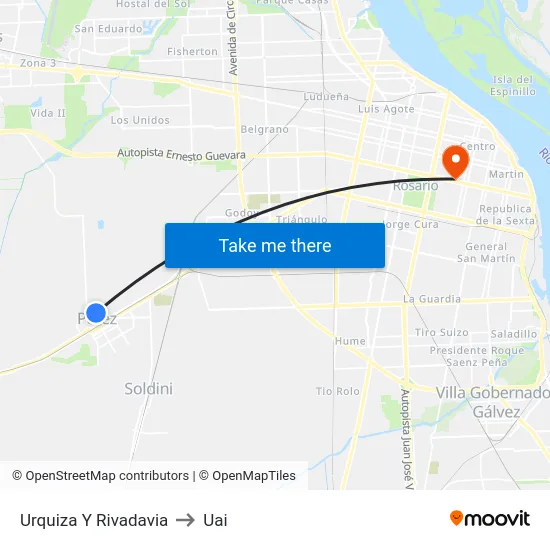 Urquiza Y Rivadavia to Uai map