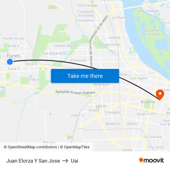 Juan Elorza Y San Jose to Uai map