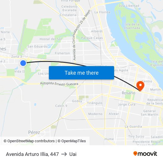 Avenida Arturo Illia, 447 to Uai map