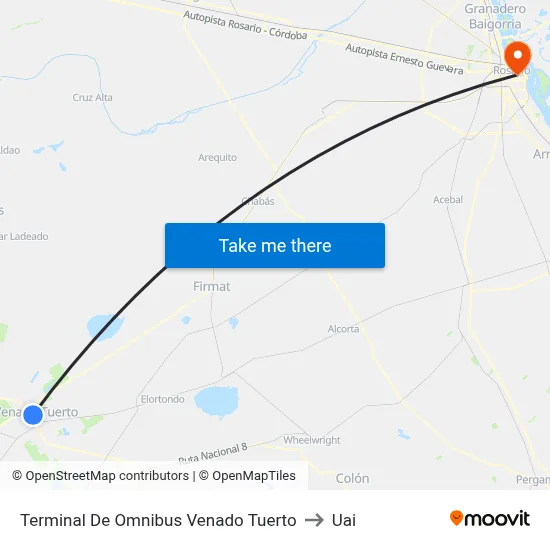 Terminal De Omnibus Venado Tuerto to Uai map