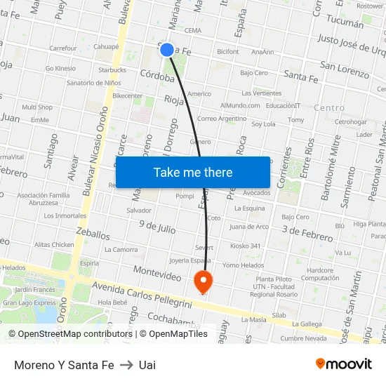 Moreno Y Santa Fe to Uai map
