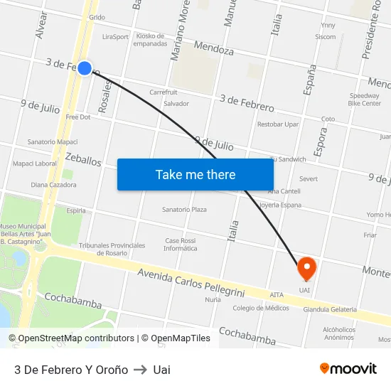 3 De Febrero Y Oroño to Uai map