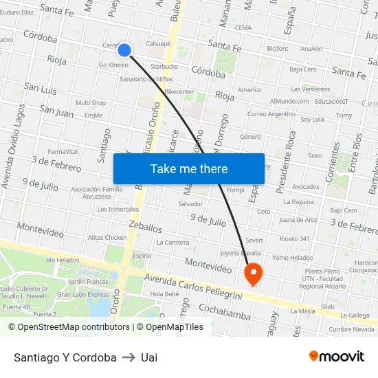 Santiago Y Cordoba to Uai map