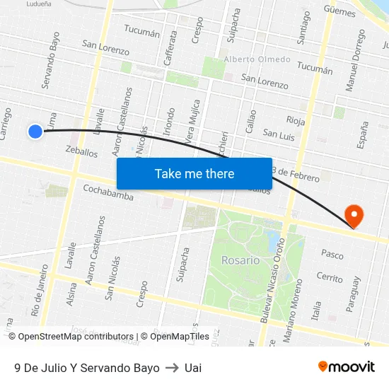 9 De Julio Y Servando Bayo to Uai map