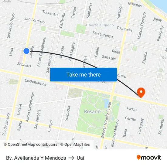 Bv. Avellaneda Y Mendoza to Uai map
