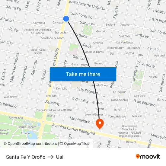 Santa Fe Y Oroño to Uai map