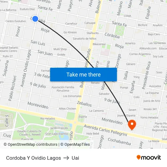 Cordoba Y Ovidio Lagos to Uai map
