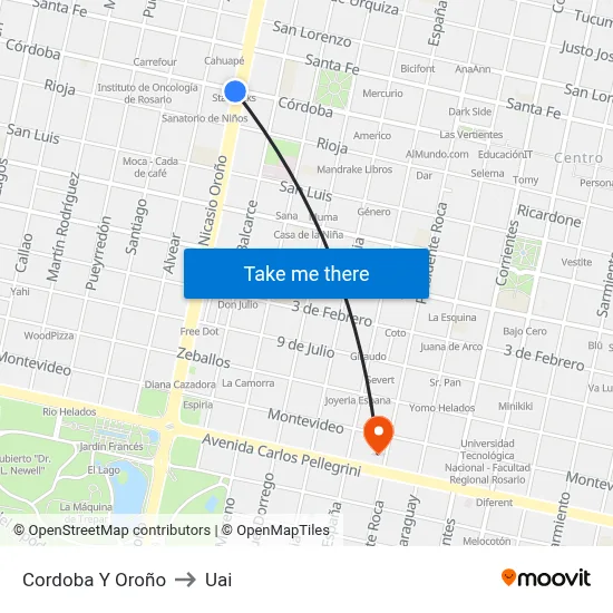 Cordoba Y Oroño to Uai map