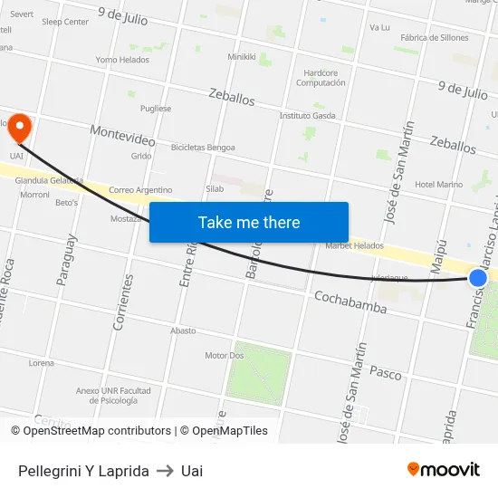 Pellegrini Y Laprida to Uai map