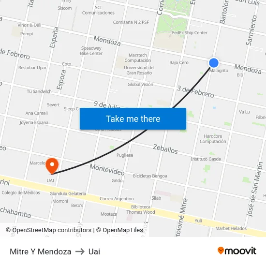 Mitre Y Mendoza to Uai map