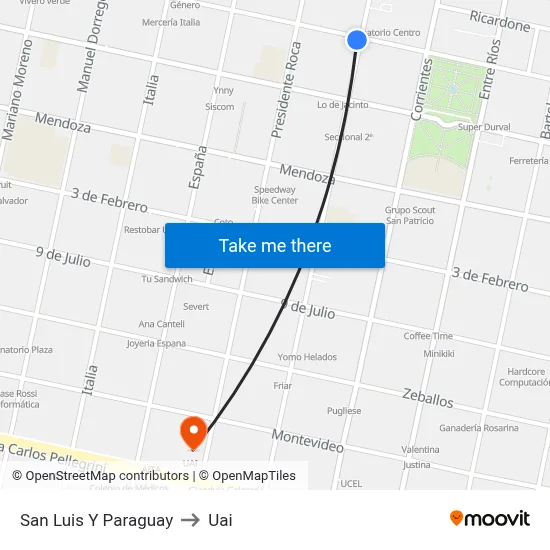 San Luis Y Paraguay to Uai map