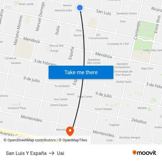 San Luis Y España to Uai map