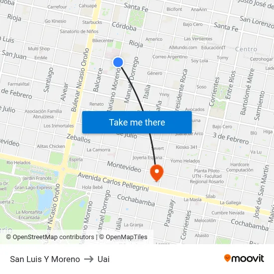 San Luis Y Moreno to Uai map