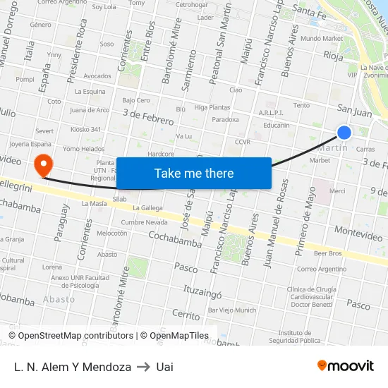 L. N. Alem Y Mendoza to Uai map