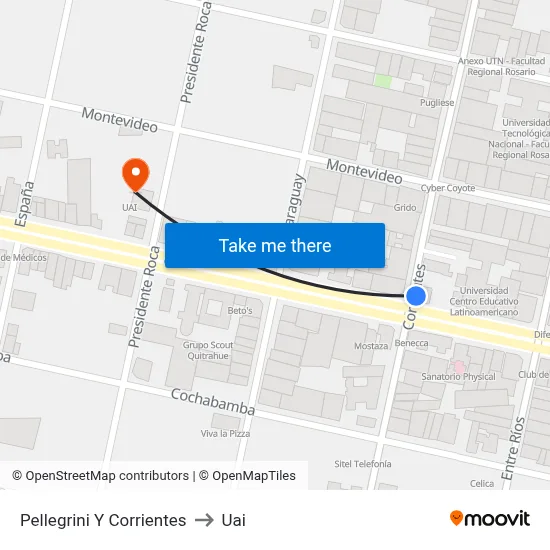 Pellegrini Y Corrientes to Uai map