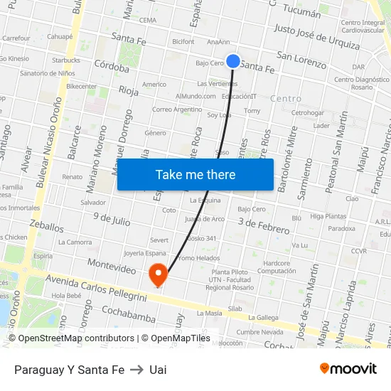 Paraguay Y Santa Fe to Uai map