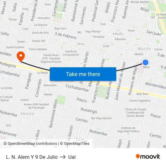L. N. Alem Y 9 De Julio to Uai map