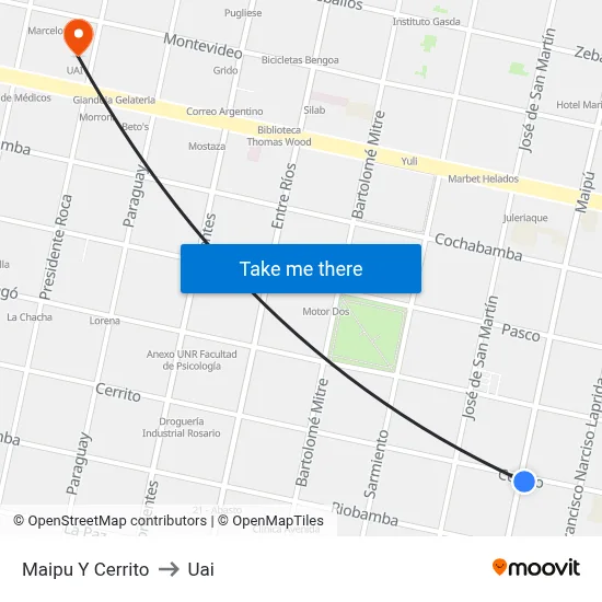 Maipu Y Cerrito to Uai map