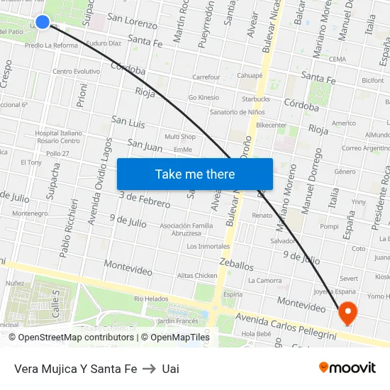 Vera Mujica Y Santa Fe to Uai map