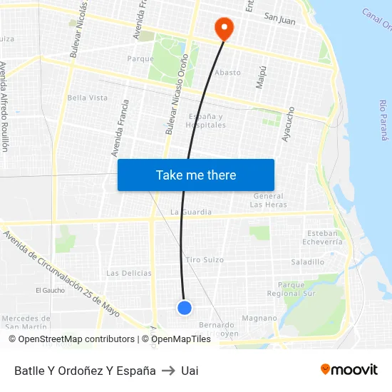 Batlle Y Ordoñez Y España to Uai map