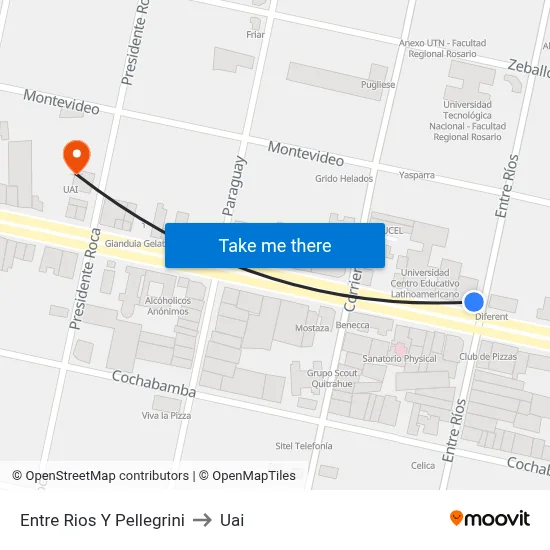 Entre Rios Y Pellegrini to Uai map