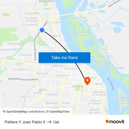 Palliere Y Juan Pablo II to Uai map