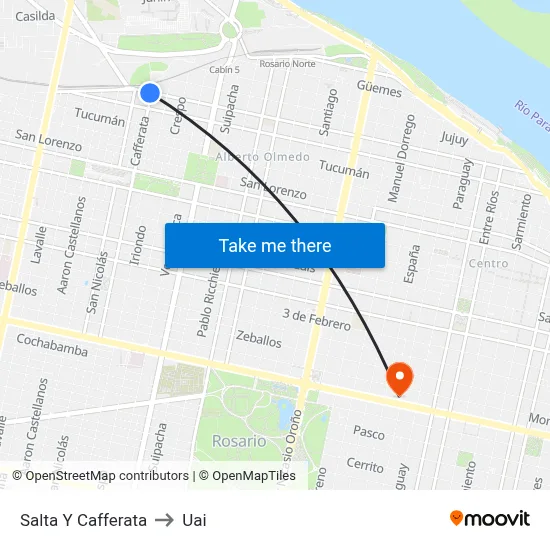 Salta Y Cafferata to Uai map
