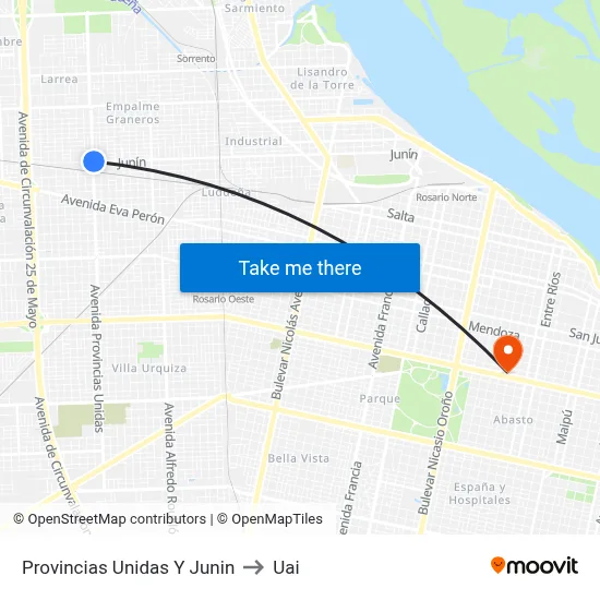 Provincias Unidas Y Junin to Uai map