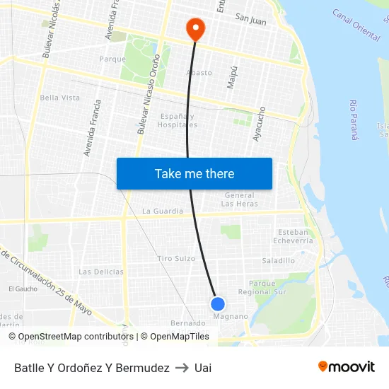 Batlle Y Ordoñez Y Bermudez to Uai map