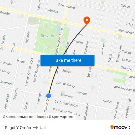 Segui Y Oroño to Uai map