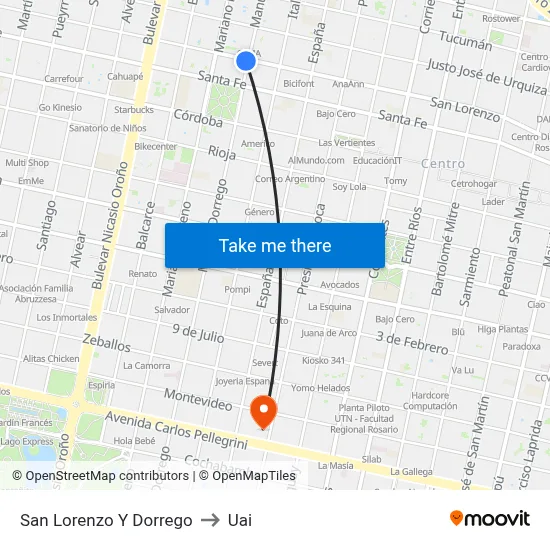 San Lorenzo Y Dorrego to Uai map