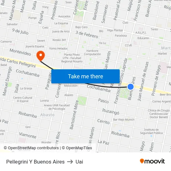 Pellegrini Y Buenos Aires to Uai map