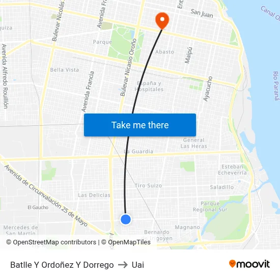 Batlle Y Ordoñez Y Dorrego to Uai map