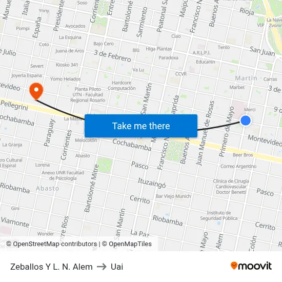 Zeballos Y L. N. Alem to Uai map